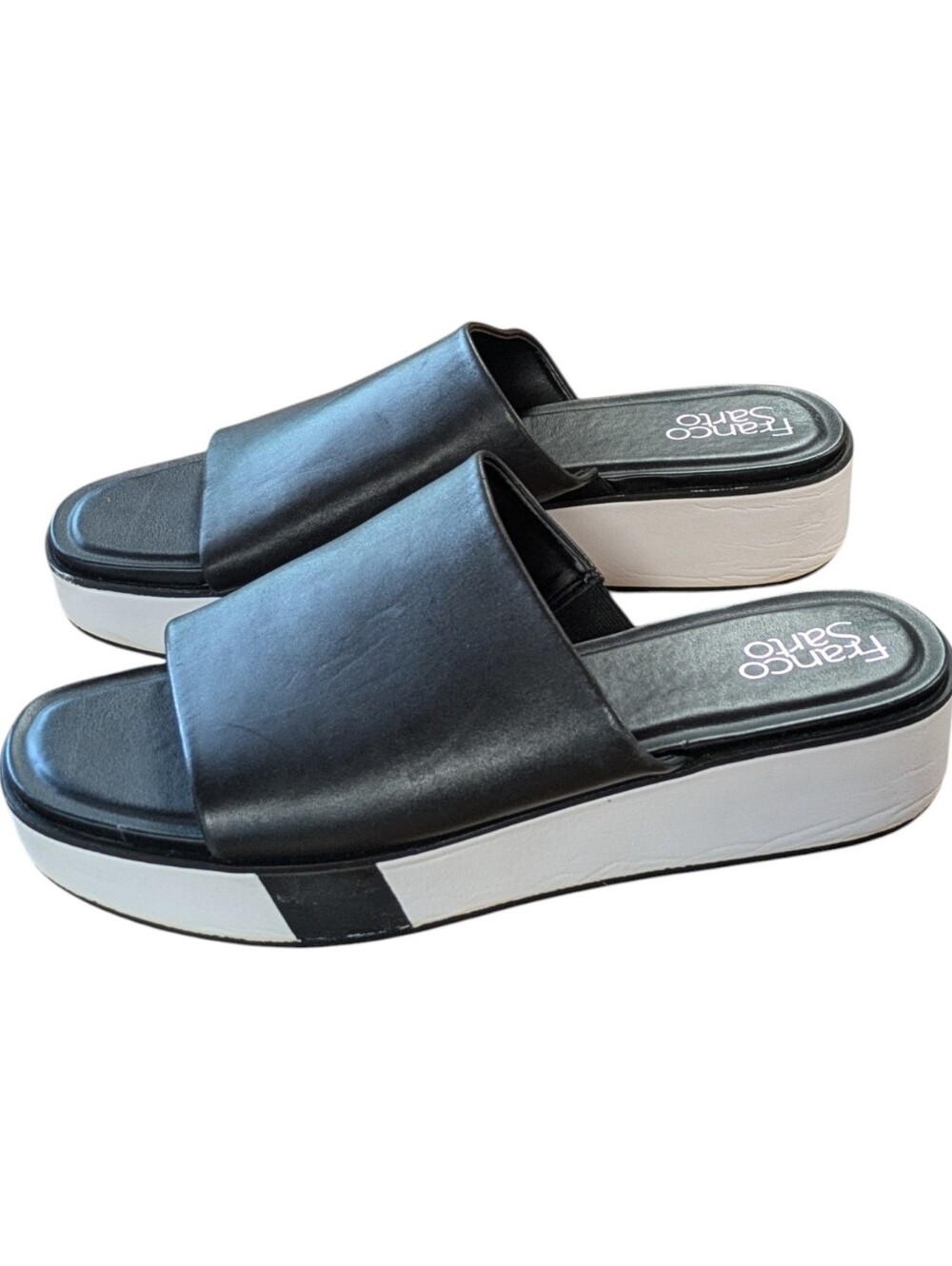 Franco Sarto Orelia Black Leather Platform Slide Sandal Size 10
